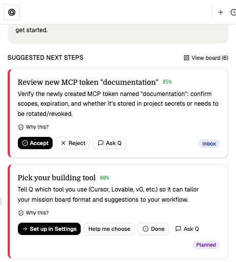 General Q showing suggestion cards and the chat interface
