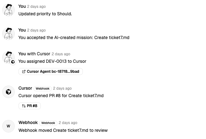 Activities and comments timeline at the bottom of a text page