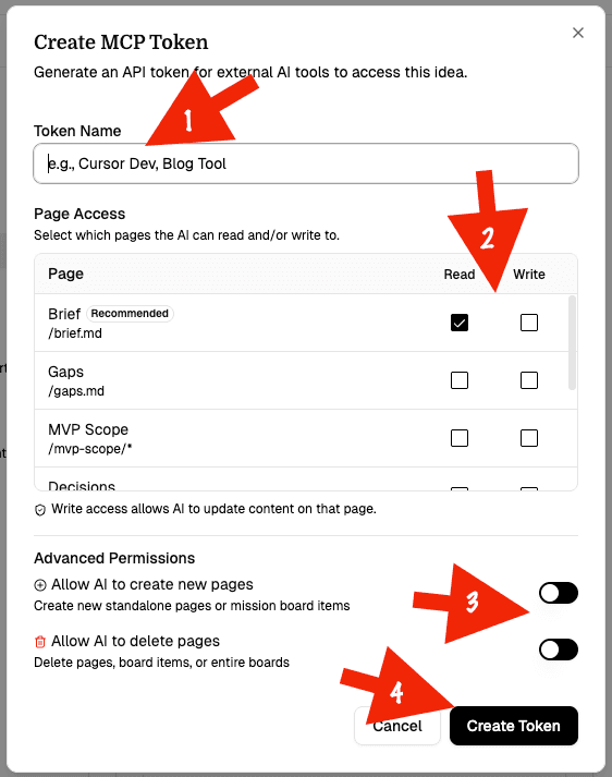 Give an MCP token permissions